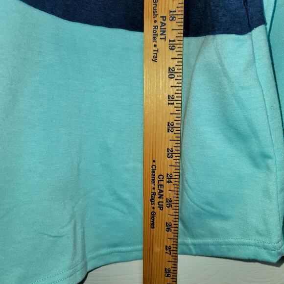 Pullover Hoodie Stripe Colorblock Womens Top Sz XL Green Blue Long Sleeve Shirt - Picture 16 of 16